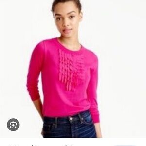 J Crew Ruffle Front Merino Wool Tippi Sweater Bright Pink Size Large